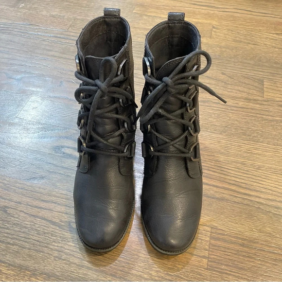 SOREL Women's Cate Lace Bootie Rain Boot Size 7.5 Black Waterproof Leather - Picture 2 of 14